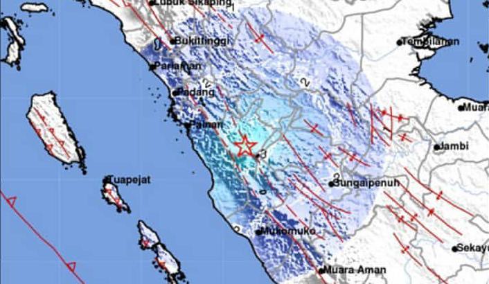 Pusat gempa Solok Selatan dalam peta BMKG. (Sumber: Rilis BMKG)