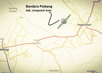 Ilustrasi lokasi Bandara Piobang di Kab Limapuluh Kota (Map: openstreetmap.org)