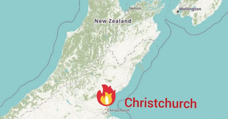 Peta Christchurch, Selandia Baru, lokasi serangan teroris di dua masjid. (Sumber: openstreetmap.org)