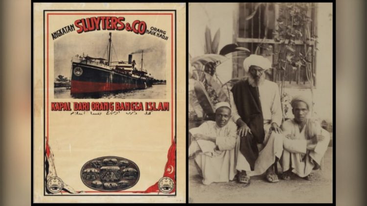 Poster perusahaan kapal uap yang mengangkut jamaah haji (1835) dan jamaah haji dari Alahan Panjang di Makkah (sebelum 1887). (Foto: KITLV/leidenuniv.nl)