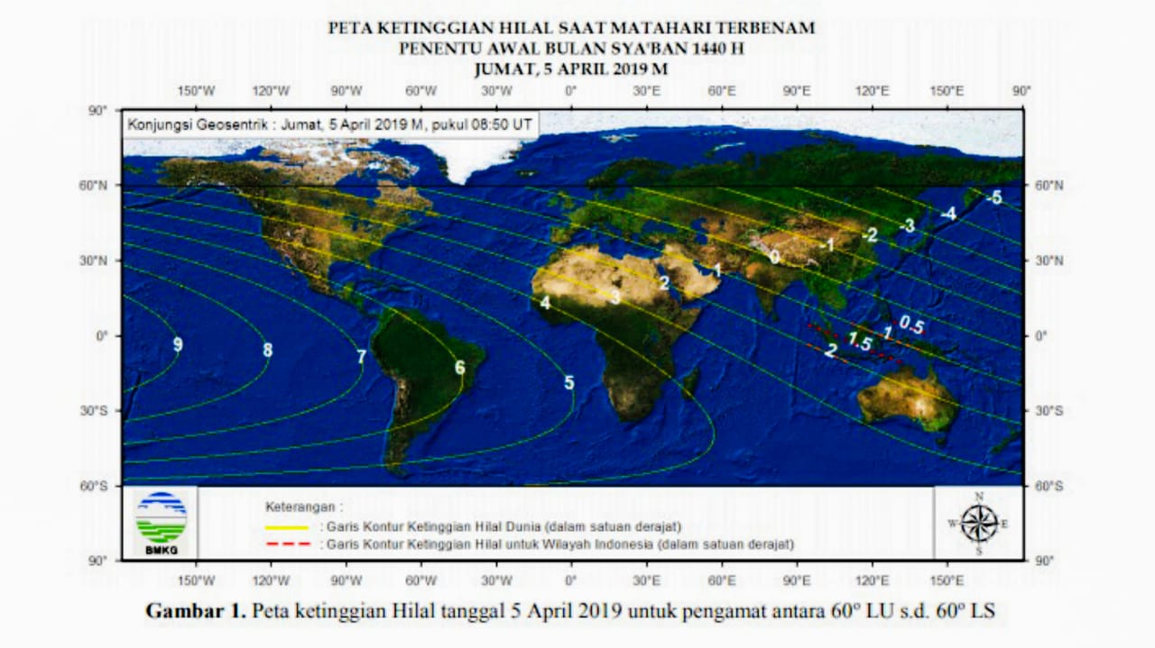BMKG: Posisi Hilal 5 April 2019 untuk Penentuan Awal Sya'ban 1440 Hijriah