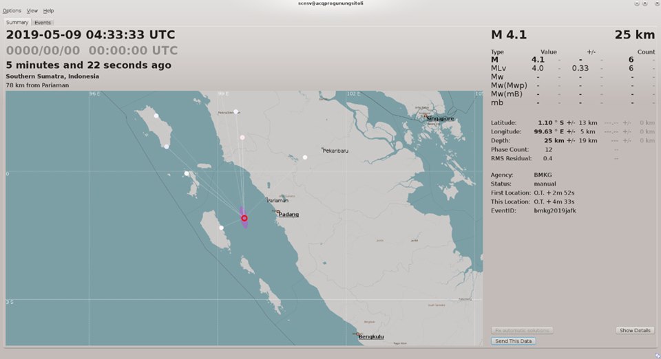 Gempa Magnitudo 4,1 Getarkan Pesisir Sumbar