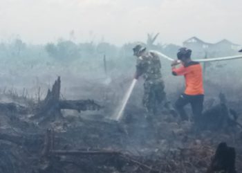 Proses pemadaman kebakaran hutan di Pesisir Selatan menggunakan alat seadanya (Foto: dokumen Kodim 0311 Pesisir Selatan)