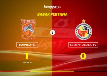 Borneo FC unggul 1-0 dari Semen Padang FC.