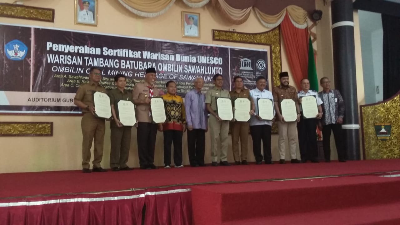 Sumbar Terima Sertifikat Warisan Dunia UNESCO Sawahlunto