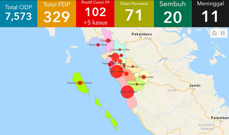 Sebaran 102 Kasus Positif Corona Sumbar di 12 Kota dan Kabupaten