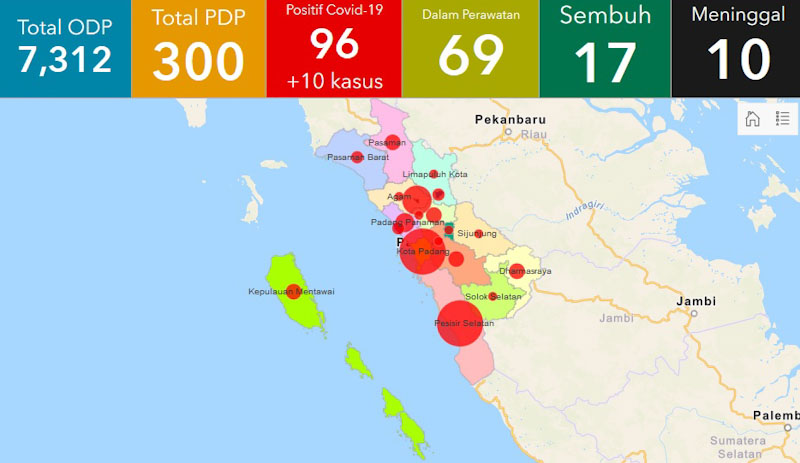 Sebaran 96 Kasus Positif dan 17 Sembuh Corona di 12 Kota dan Kabupaten Sumbar