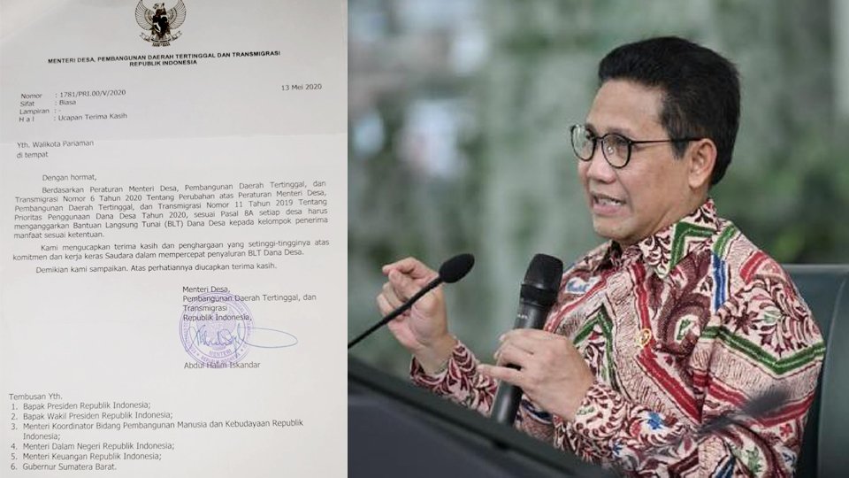 Berhasil Salurkan BLT Dana Desa 100 Persen, Wako Pariaman Diapresiasi Mendes PDTT