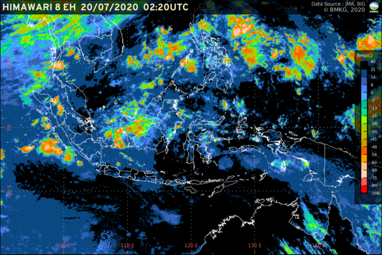 Citra Satelit kondisi cuaca, Senin (20/7). (Sumber: BMKG)