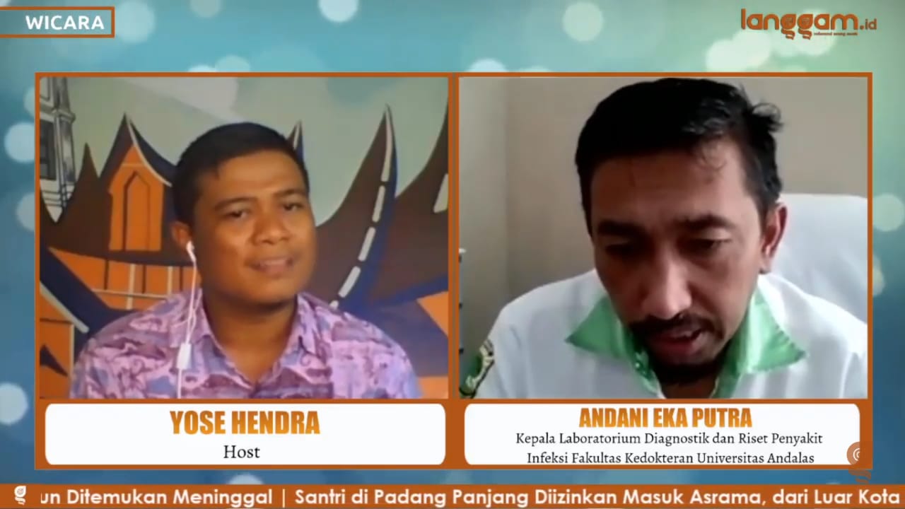Kepala Laboratorium Biomedik Fakultas Kedokteran Unand Padang, Andani Eka Putra memberikan keterangan saat hadir dalam program wicara yang diadakan langgam.id. (Foto: Screnshoot video langgam.id)