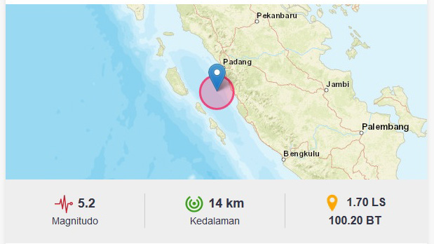 Gempa Cukup Kuat Terasa di Padang