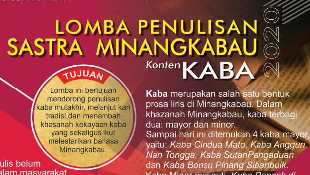 Berhadiah Rp13,5 Juta, Naskah Lomba Sastra Minangkabau Ditunggu Hingga 4 September
