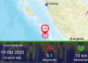 Peta gempa M=5,1 pada Senin (19/10/2020) pagi dekat Mentawai. (Peta: Info BMKG)