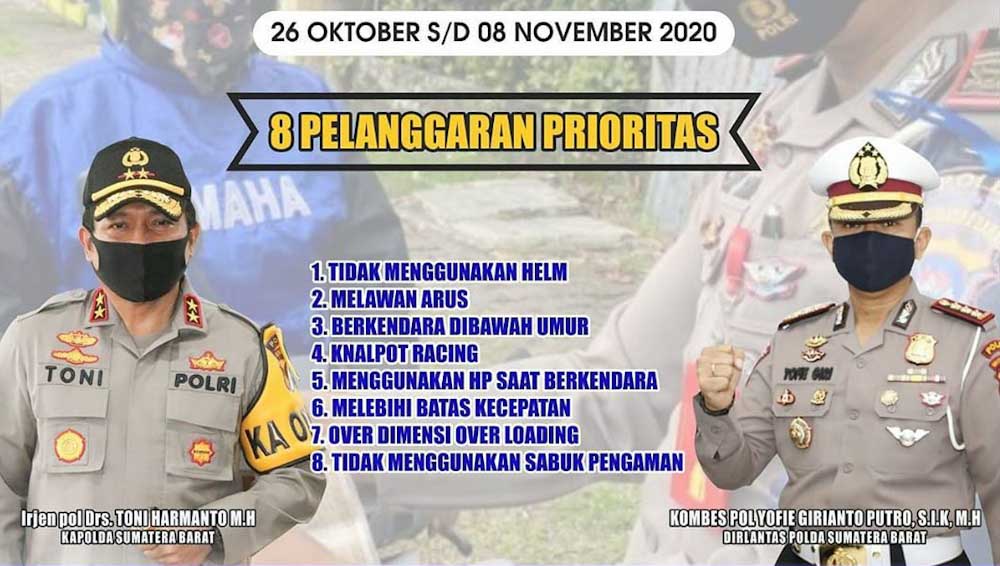 Polda Sumbar Lanjutkan Operasi Zebra, Tak Pakai Masker Dapat Surat Tilang