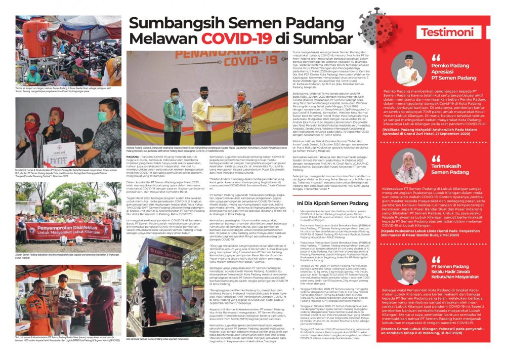 Sumbangsih  Semen Padang Melawan Covid-19 di Sumbar