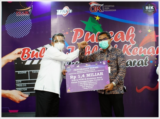 Tangani Covid-19, OJK dan PUJK di Sumbar Bantu Labor FK Unand Rp1,4 Miliar