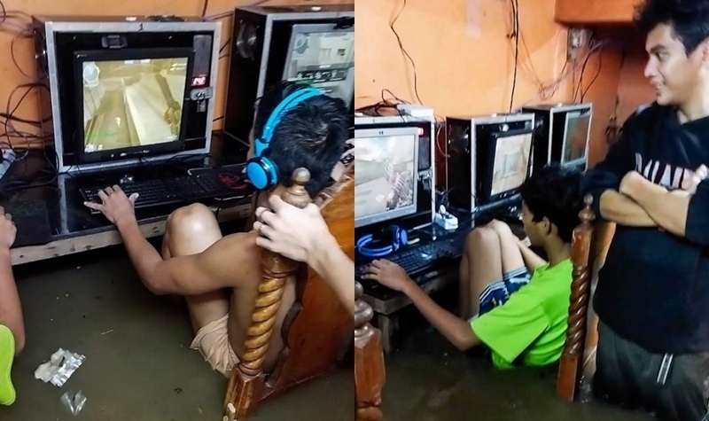 bermain game di tengah banjir