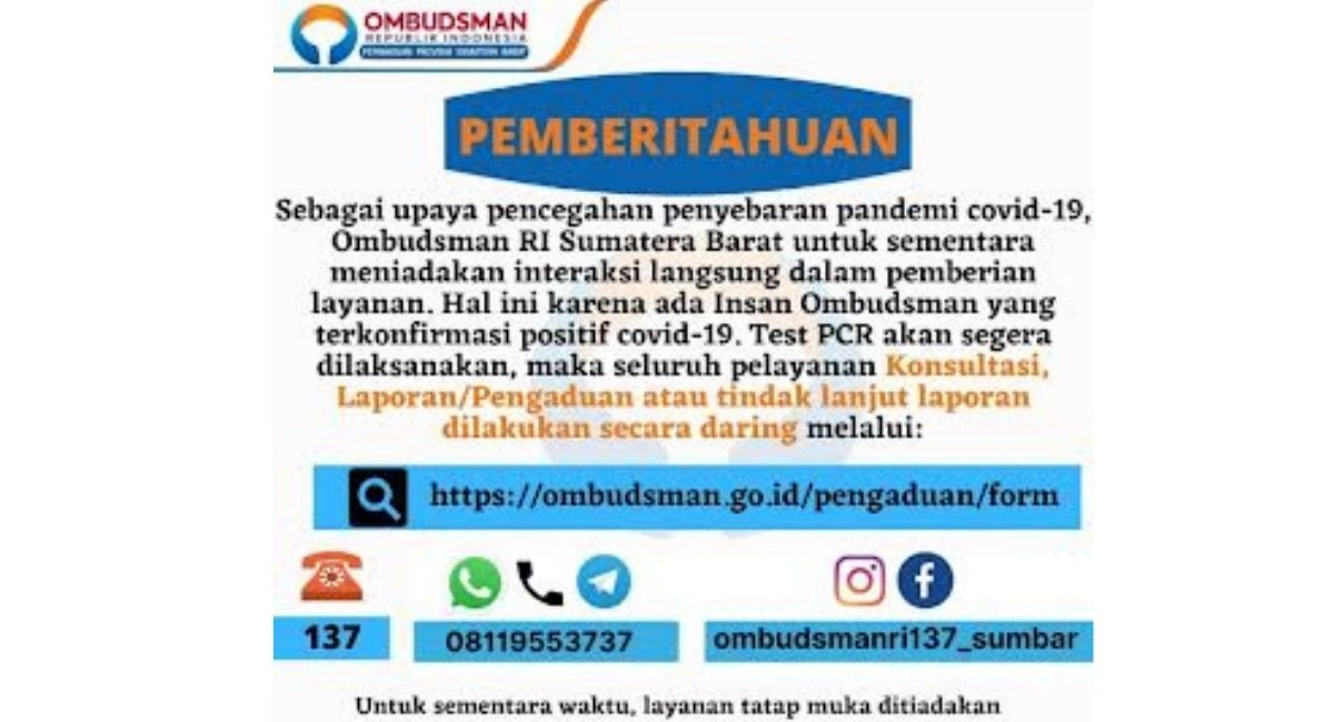3 Pegawai Positif Covid-19, Kantor Ombudsman Perwakilan Sumbar Ditutup