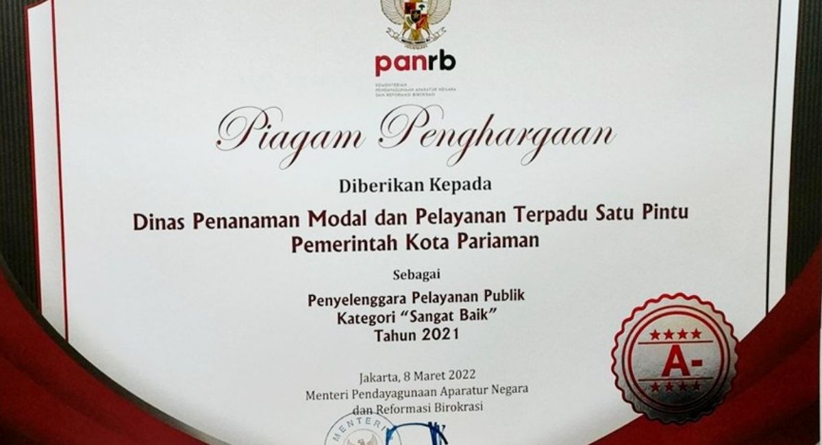 Kementerian Nilai Pelayanan DPMPTSP dan Naker Kota Pariaman Sangat Baik