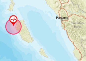 Peta pusat gempa Magnitudo 6,1 di dekat Pulau SIberut, Kepulauan Mentawai. (Peta: Info BMKG )