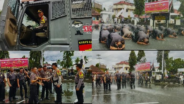 36 Personel Polres Solok Kota Naik Pangkat, Diguyur Pakai Water Canon