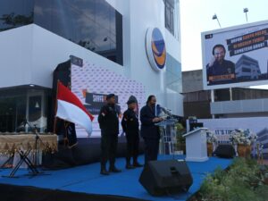 Ketua Umum Partai Nasional Demokrat Surya Paloh meresmikan kantor baru Dewan Pimpinan Wilayah (DPW) Nasdem Sumatra Barat, Sabtu (5/8/2023). Kantor baru itu diberi nama Nasdem Tower Sumatra Barat.