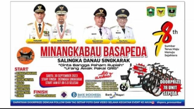 Dinas Pemuda dan Olahraga Sumatra Barat (Dispora Sumbar) menggelar event Minangkabau Basapeda Salingka Singkarak pada Sabtu