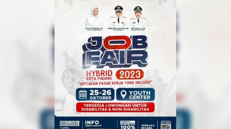 Job Fair Hybrid Kota Padang 2023 mulai digelar Rabu (25/10/2023) besok. Kegiatan yang dilaksanakan oleh Dinas Tenaga Kerja dan Perindustrian