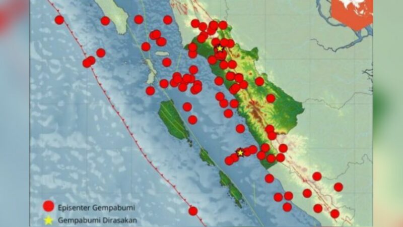 Selama Maret 2024, terdapat 105 kali kejadian gempa bumi terjadi di wilayah Sumatra Barat (Sumbar) dan sekitarnya. Frekuensi gempa terbesar