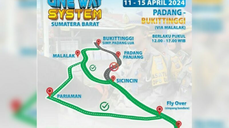 Pelaksanaan jalur satu arah atau one way di rute Padang-Bukittinggi memasuki hari keempat pada Kamis (11/4/2024). One way ini akan berakhir