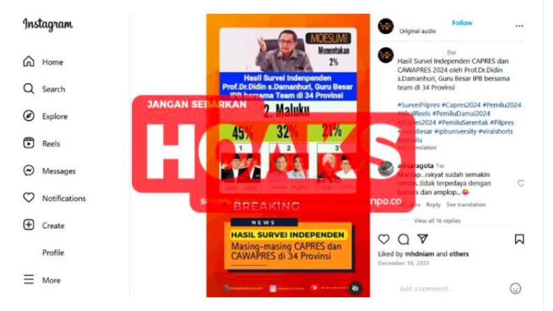 [Republikasi] Keliru, Guru Besar IPB Didin S Damanhuri Terbitkan Survei Independen Terkait Pilpres 2024