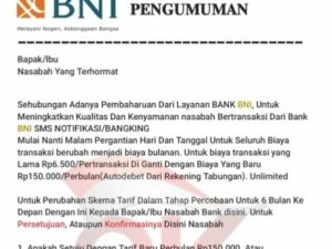 Cek Fakta: Tidak Benar ada Kenaikan Tarif Transaksi BNI yang Disebar melalui WhatsApp
