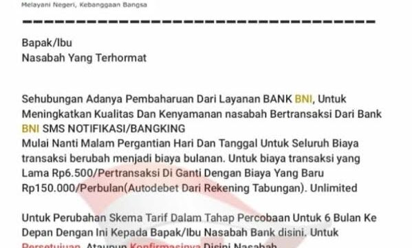 Cek Fakta: Tidak Benar ada Kenaikan Tarif Transaksi BNI yang Disebar melalui WhatsApp