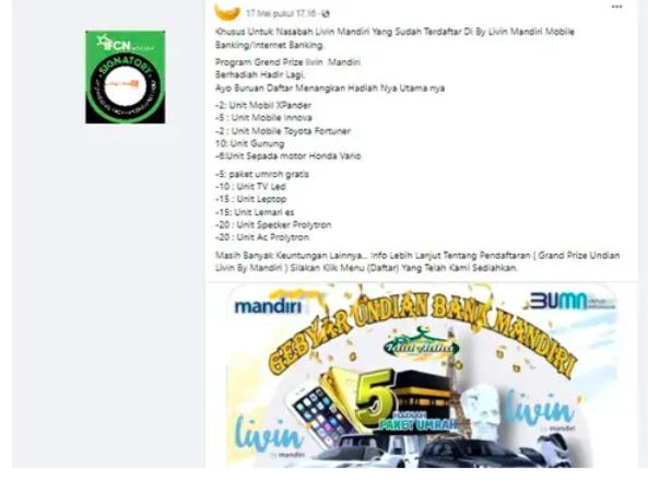 [Republikasi] Cek Fakta: Tidak Benar Pembagian Hadiah Lewat Program Grand Prize Livin Bank Mandiri