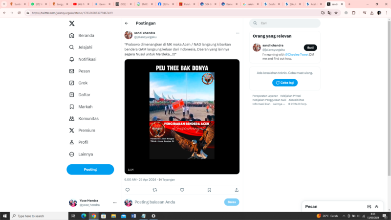 [HOAKS], Cek Fakta: Pengibaran Bendera Bulan Bintang Bukan Representasi Aceh Keluar dari Indonesia Jika Prabowo Jadi Presiden