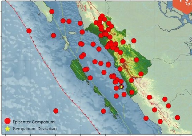 Sebanyak 85 kali gempa bumi terjadi di wilayah Sumatra Barat dan sekitarnya selama April 2024. Frekuensi gempa bumi terbesar terjadi pada 3