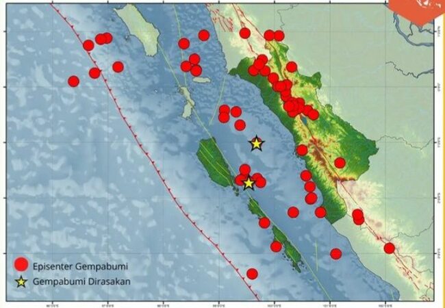 Selama Juli 2024, terdapat 63 kali kejadian gempa bum yang tersebar di wilayah Sumatra Barat (Sumbar) dan sekitarnya.