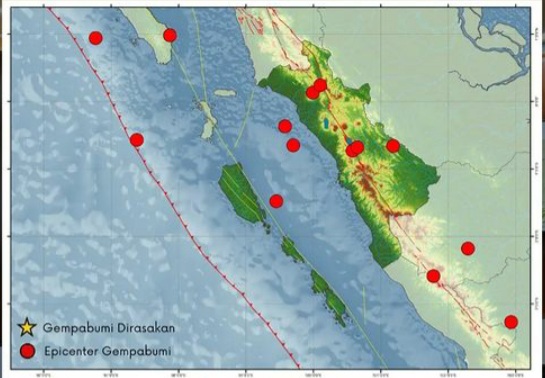 Sebanyak 14 gempa bumi terjadi di wilayah Sumatra Barat (Sumbar) dan sekitarnya selama periode 16-22 Agustus 2024. Tidak terdapat gempa bumi