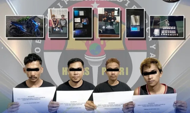 Tim Phantom Sat Narkoba Polres Payakumbuh menangkap empat tersangka dalam kasus penyalahgunaan narkotika jenis sabu dan ganja pada Selasa (3/9/2024) malam.