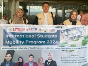 tiga mahasiswa Universitas Muhammadiyah Sumatera Barat mengikuti International Student Mobility Program 2024 di UCYP University Malaysia,