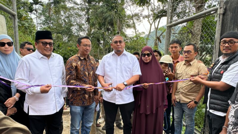 Anggota DPR RI asal Sumbar Andre Rosiade bersama jajaran manajemen Telkomsel Regional Sumatera melakukan peresmian BTS di Nagari Sungai Patai