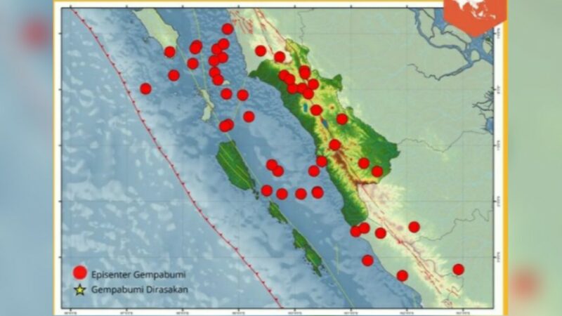 Selama Oktober 2024 terdapat 50 kali kejadian gempa bumi yang tersebar di wilayah Sumatra Barat (Sumbar) dan sekitarnya.