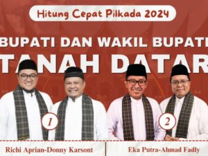 Pasangan calon Bupati dan Wakil Bupati Tanah Datar nomor urut 02, Eka Putra-Ahmad Fadly, sementara unggul tipis berdasarkan hasil hitung