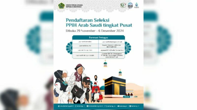 Pendaftaran seleksi Petugas Penyelenggara Ibadah Haji (PPIH) Arab Saudi tingkat Pusateh Penyelenggara ibadah dibuka oleh PHI Kemenag.