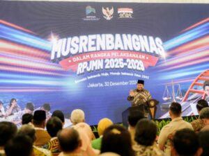 Presiden Republik Indonesia Prabowo Subianto menyampaikan arah pembangunan lima tahun ke depan dalam Musrenbangnas RPJMN