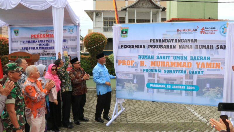 Rumah Sakit Umum Daerah (RSUD) Pariaman berganti nama menjadi RSUD Prof H Muhammad Yamin SH. Pergantian nama rumah sakit yang berada di bawah