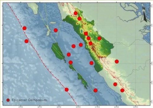 BMKG mencatat terdapat 19 kali gempa bumi terjadi di Sumatra Barat dan sekitarnya selama periode 1-6 Maret 2025. Tidak terdapat gempa bumi