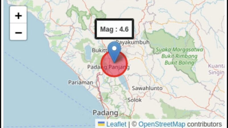 Gempa M 4,6 Guncang Padang Panjang, Warga Berhamburan Keluar Rumah
