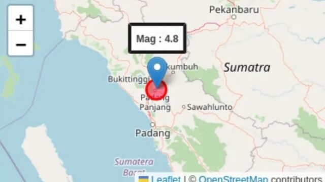 Gempa dengan magnitudo 4,8 mengguncang Padang Panjang, Sumatra Barat (Sumbar), Jumat (2/5/2025) pukul 14.07 WIB. BMKG