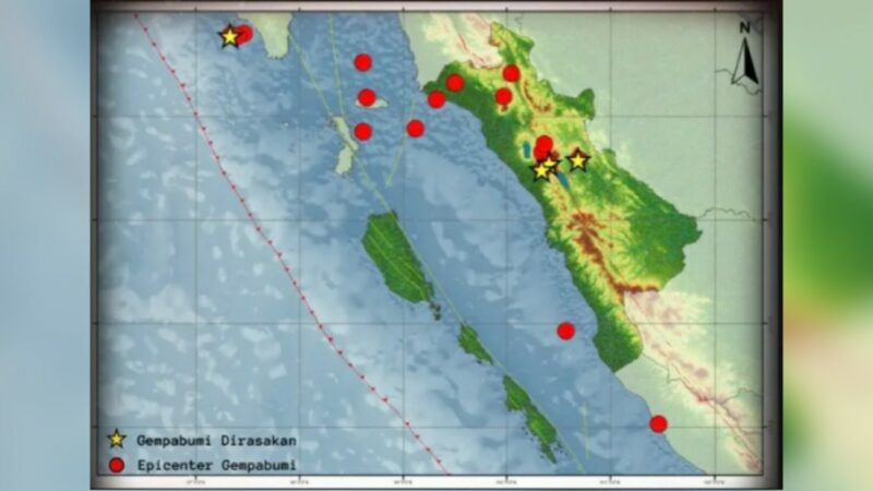 BMKG mencatat terdapat 18 kali gempa bumi terjadi di Sumatra Barat (Sumbar) dan sekitarnya selama periode 2-8 Mei 2025. Ada empat gempa bumi